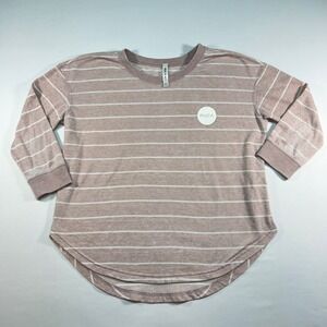 RVCA Womens Striped Long Sleeve Top Mauve Pink‎ White Size M Curved Hem Casual